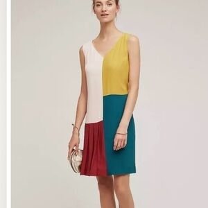 New HD In Paris Jules Anthropologie Colorblock Shift Dress Size 4 Teal Burgundy